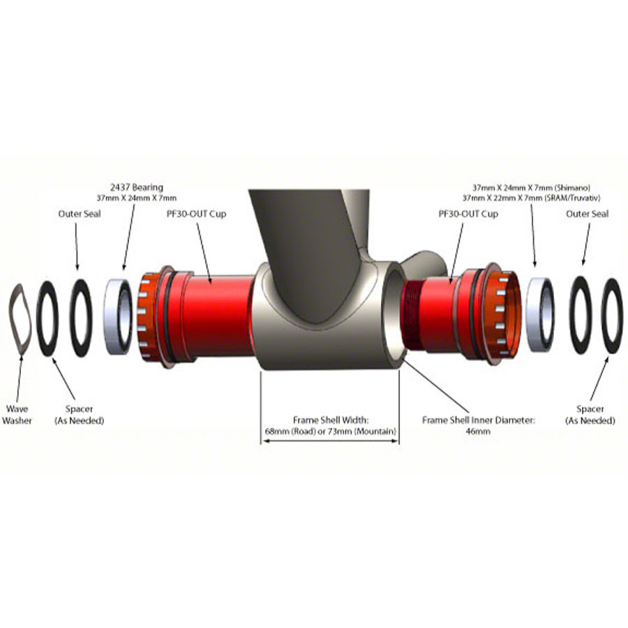 Wheels Manufacturing PressFit 30 to SRAM Bottom Bracket with Angular Contact Bearings Black Cups